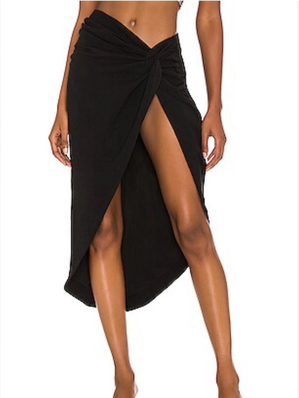 NBD Revolve Black Knot-Front High-Slit Midi Skirt
